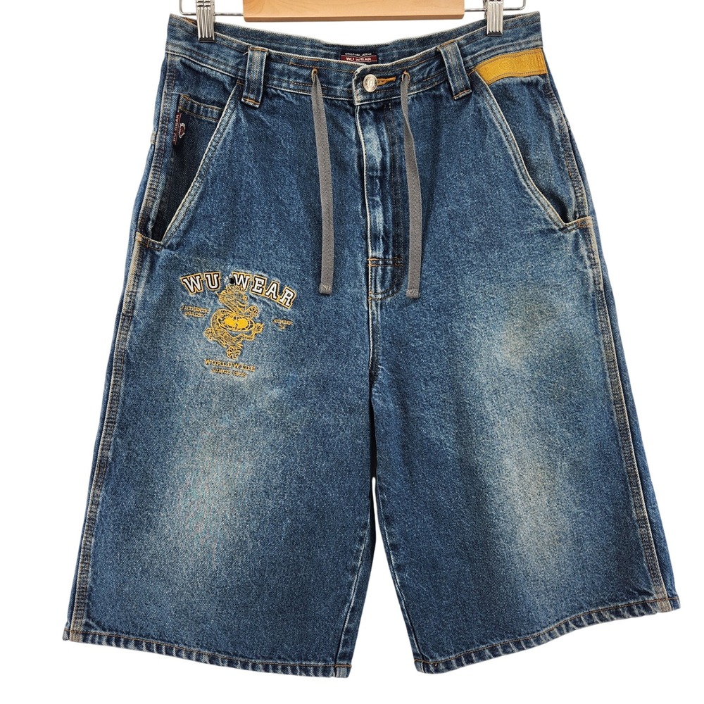 WU Wear Denim Shorts Size 34 Hip Hop Baggy Y2K 90s Gorpcore Skate Grunge Pockets